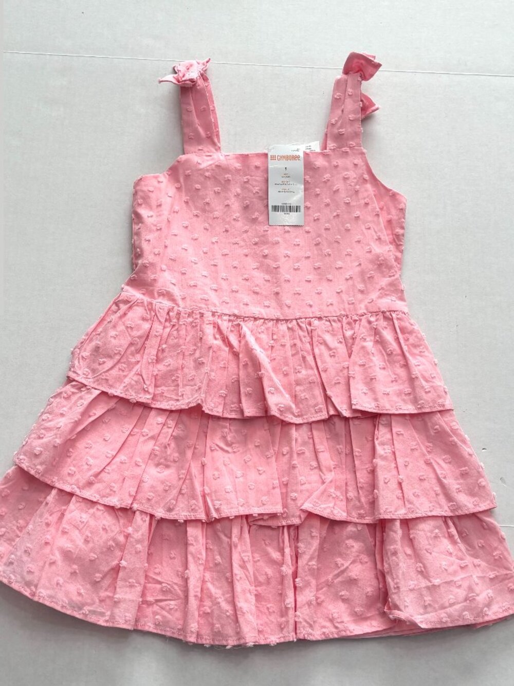 NWT Gymboree Pink Tiered Swiss Dot Dress with Bow Shoulder Straps Size 5